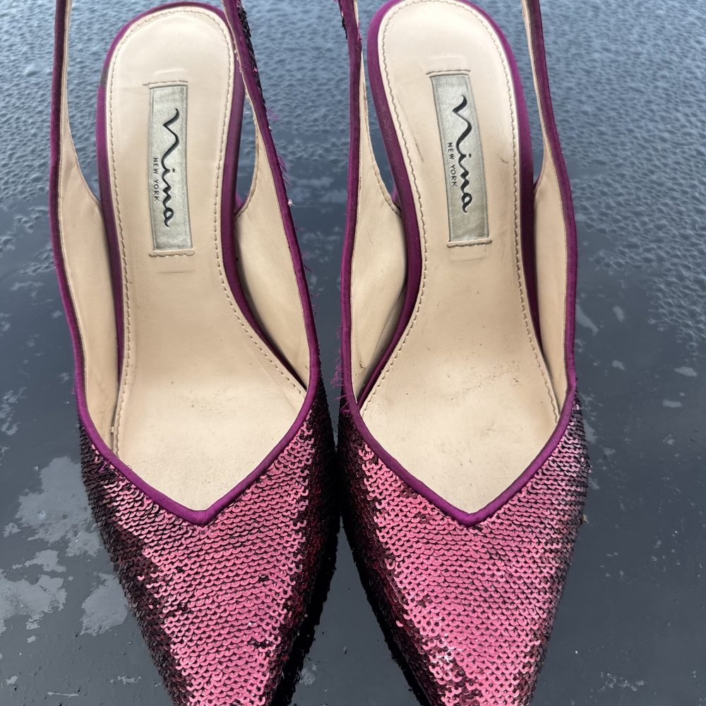 Nina Fuchsia Sequin Slingback Heels